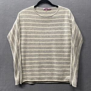 Calypso St Barth 100% Cashmere Sweater Womens XS Gray White Striped Long Sleeve